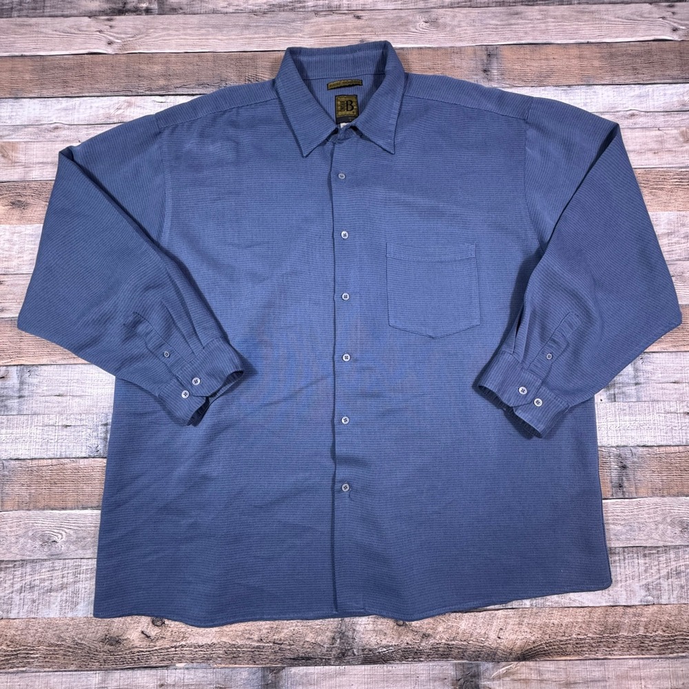 Bruno Men's Button‎ Up Shirt Sueded Microfiber Blue 3XL Tall Long Sleeve Pocket